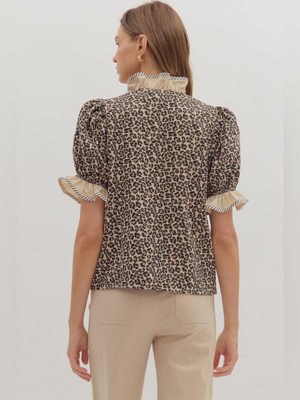 Entro Leopard Print Ruffle Sleeve Top - Picture 3 of 11